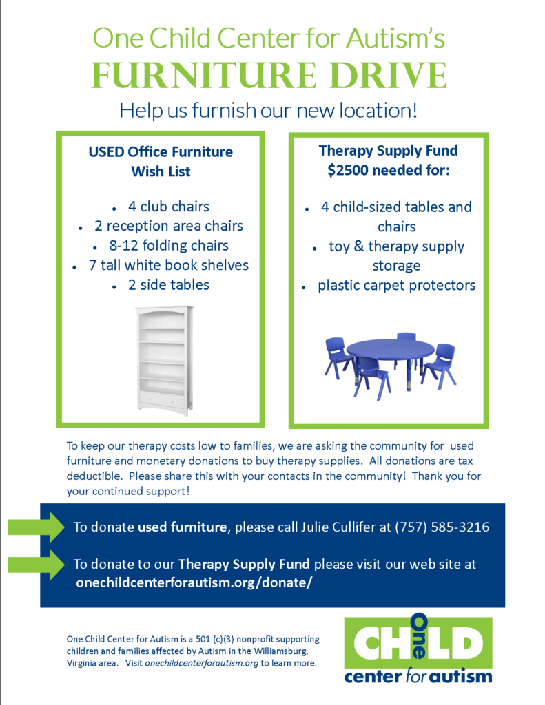 One Child Center for Autism Furniture Drive